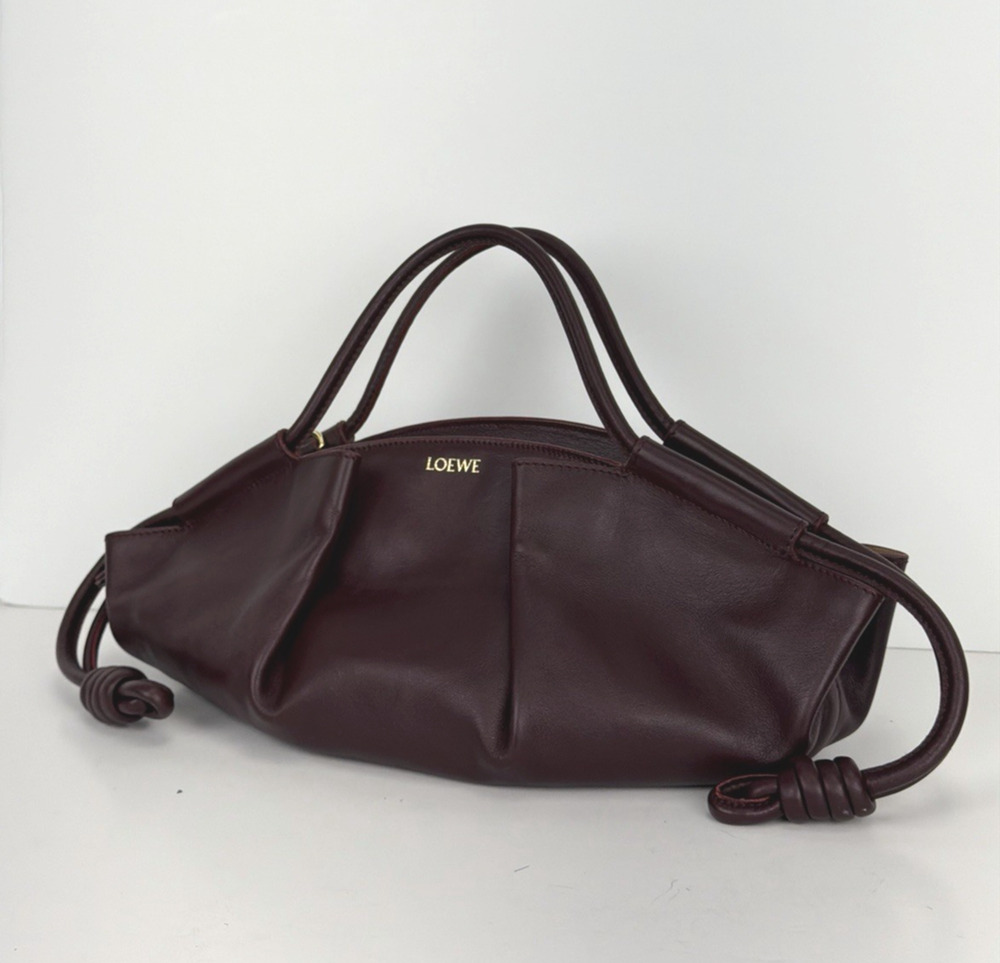 Loewe Paseo Bag Small in Deep Burgundy Calfskin Leather with Knotted Details C-4
